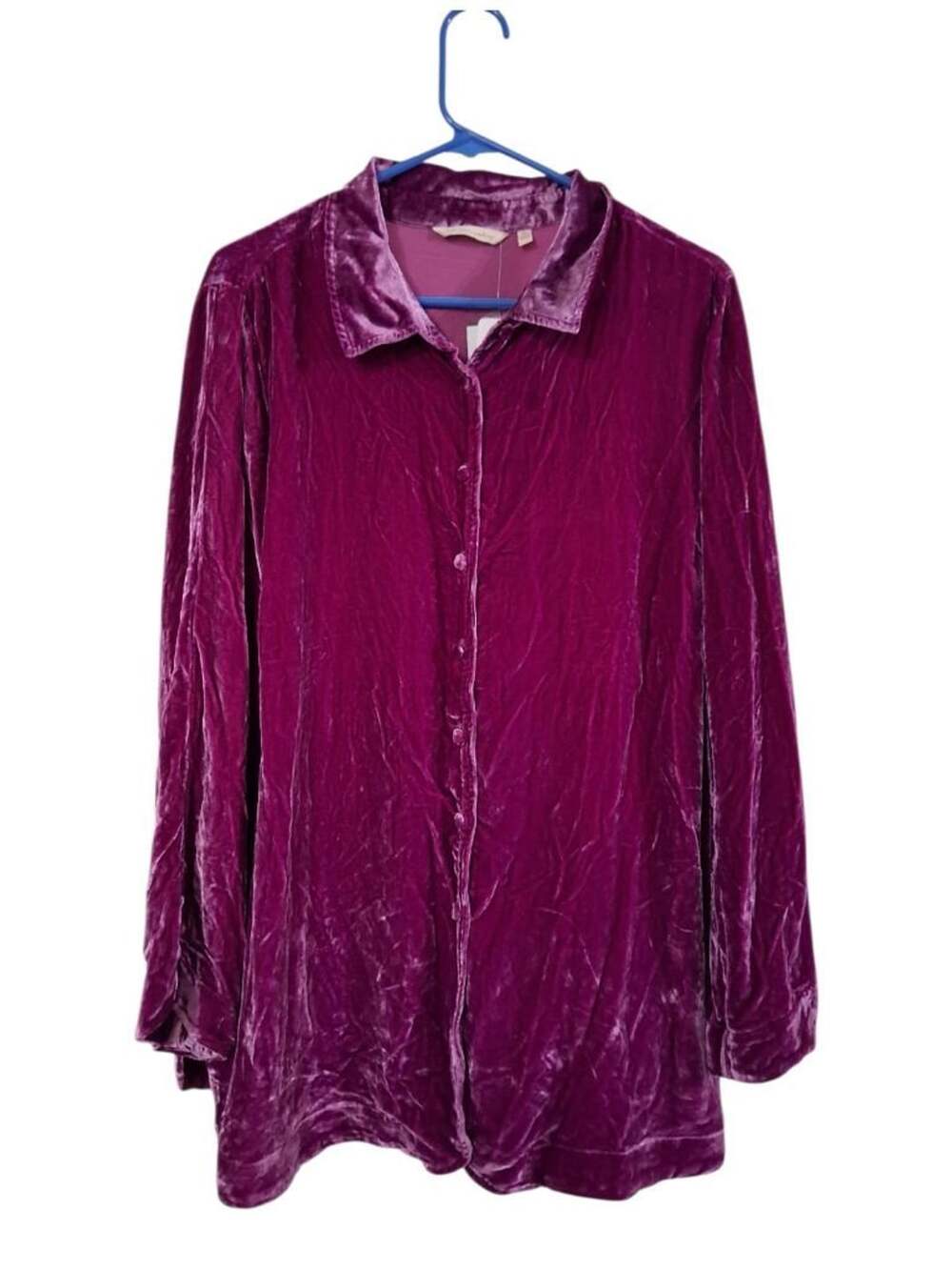 Soft Surroundings Purple Velvet Button Down Shirt
